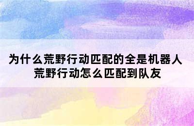 为什么荒野行动匹配的全是机器人 荒野行动怎么匹配到队友